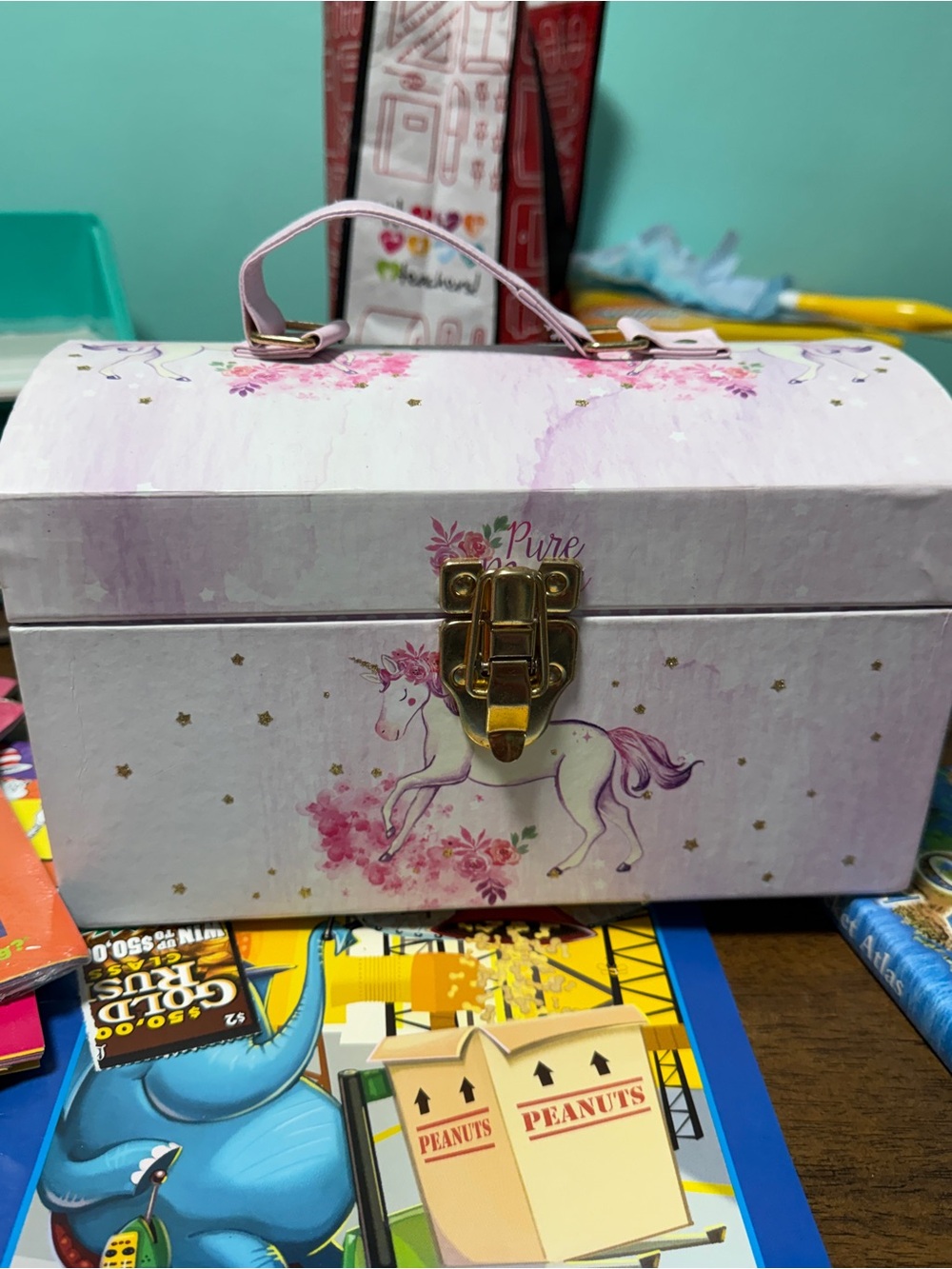 Source Unknown Pink and Gold Unicorn Jewelry Box